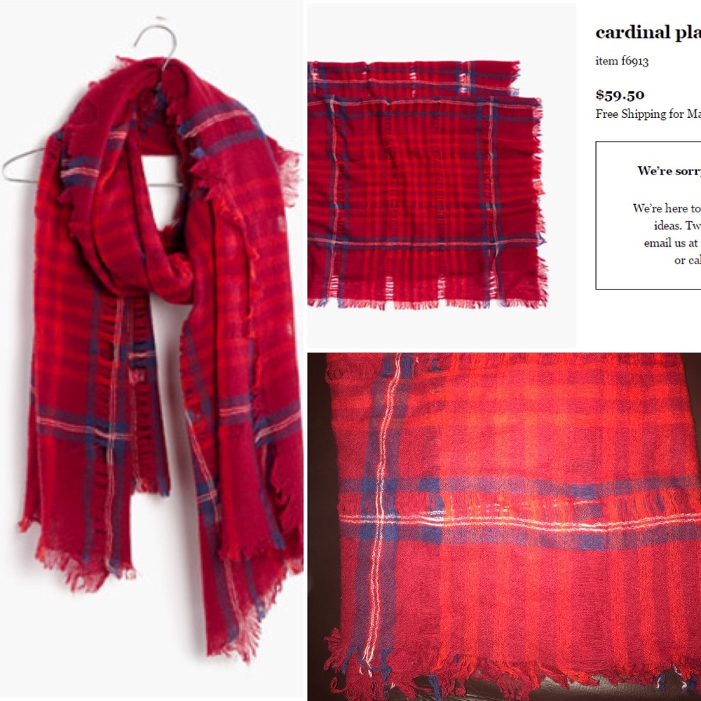 Cardinal plaid scarf. Color: Red/blue